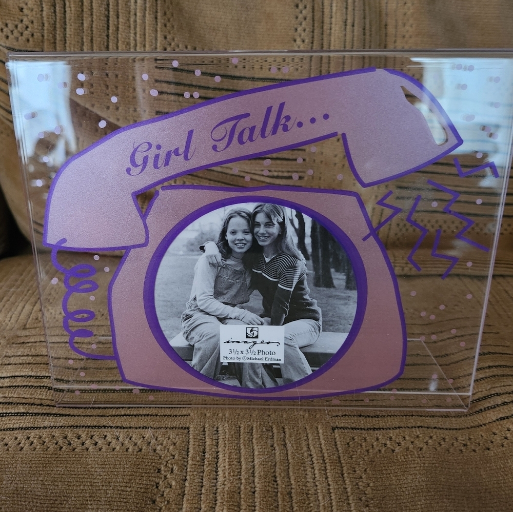 Girl Talk Purple and Pink Photo Frame with Retro Design 3.5 x 3.5 New